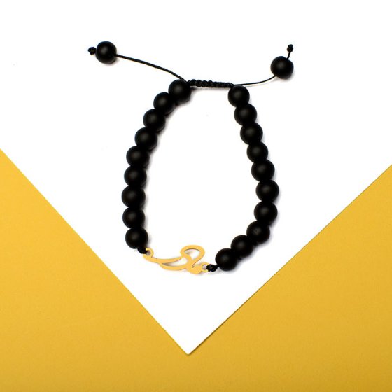 دستبند سنگ و طلا با پلاک مادر