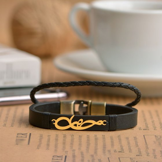 دستبند طلا چرم با اسم حامی