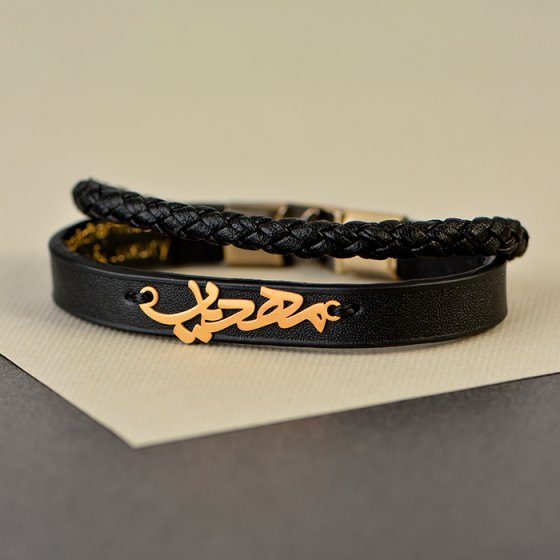 دستبند طلا چرم با اسم مهدیار