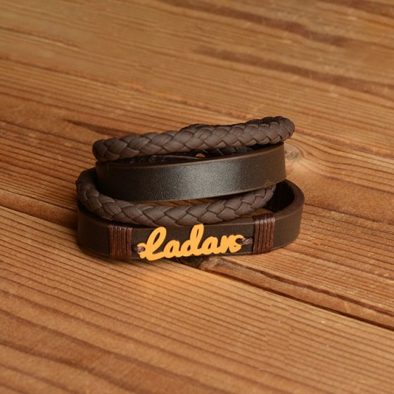 دستبند طلا چرم با اسم لادن
