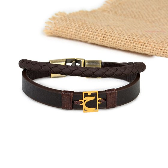 دستبند طلا چرم با پلاک حرف خ