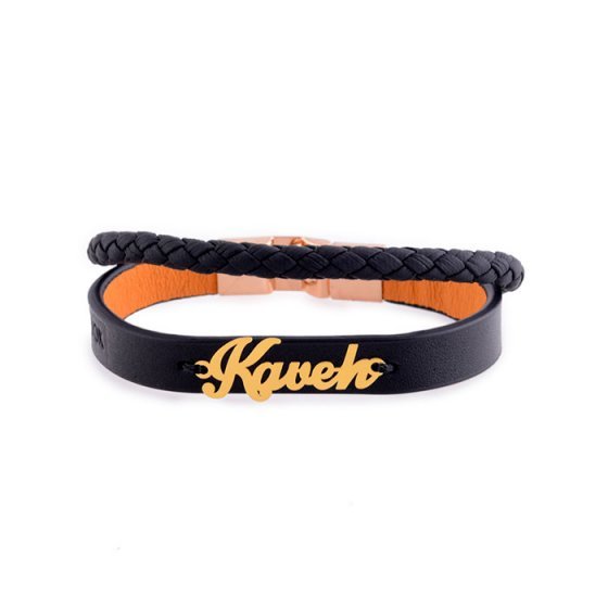 دستبند طلا چرم اسم کاوه