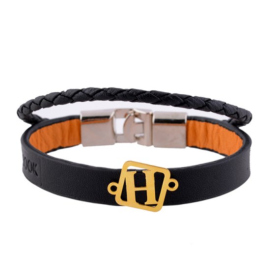 دستبند طلا چرم با پلاک حرف H