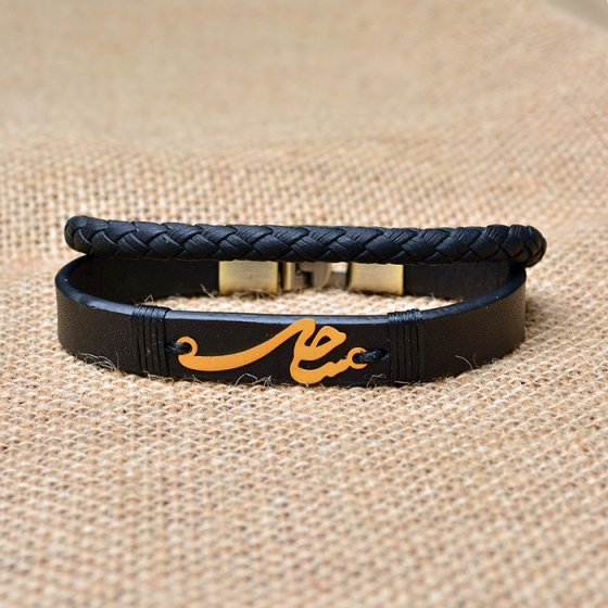 دستبند طلا چرم با پلاک اسم ساحل