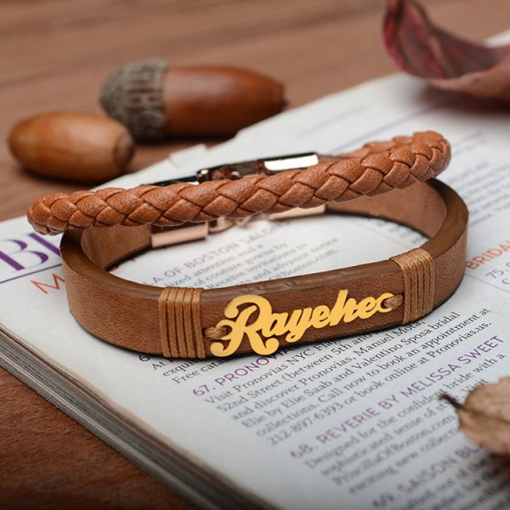 دستبند طلا چرم با اسم رایحه