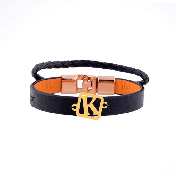 دستبند طلا چرم با پلاک حرف k