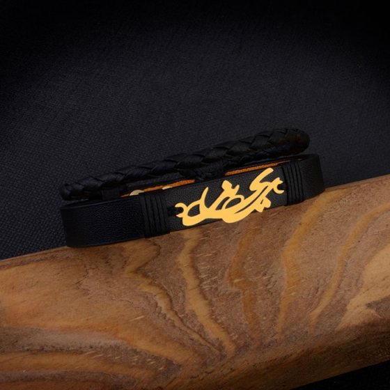 دستبند طلا چرم با اسم ریحانه