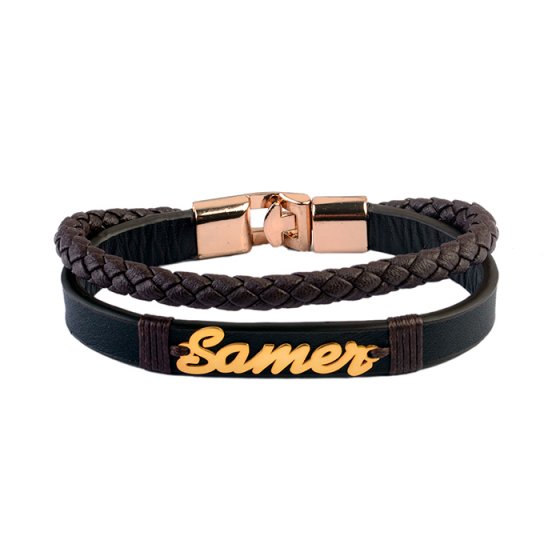 دستبند طلا چرم با اسم سامر