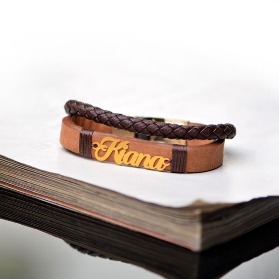 دستبند طلا چرم با اسم کیانا