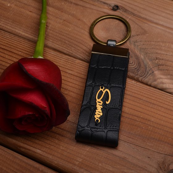 جاکلیدی طلا چرم با پلاک اسم سمیر