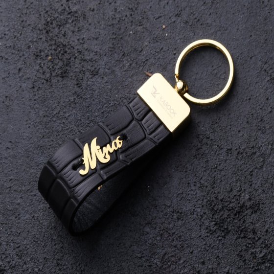 جاکلیدی طلا چرم با پلاک اسم مینا