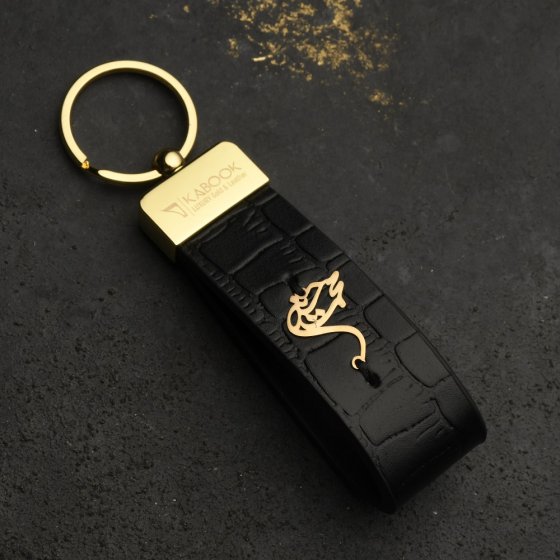 جاکلیدی طلا چرم با پلاک اسم محمد حسین