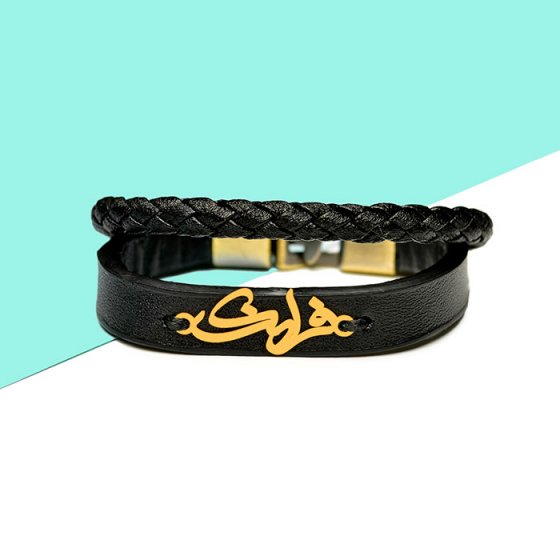 دستبند طلا چرم با اسم فرانک