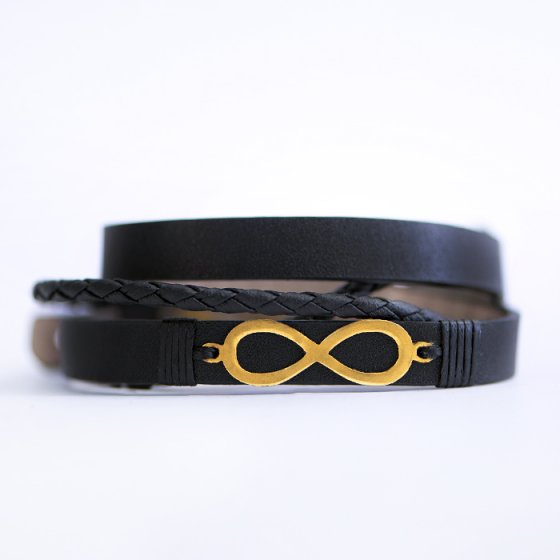 دستبند طلا چرم با پلاک طرح بینهایت