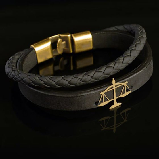 دستبند طلا چرم با پلاک طرح عدالت