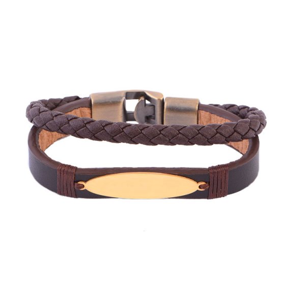 دستبند طلا چرم با پلاک طرح بیضی