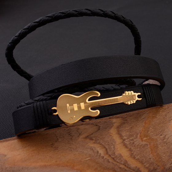 دستبند طلا چرم با طرح گیتار
