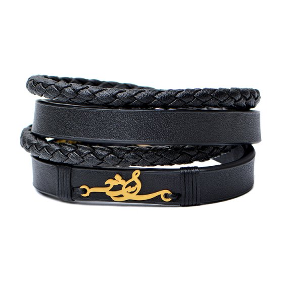 دستبند طلا چرم با پلاک اسم راشد