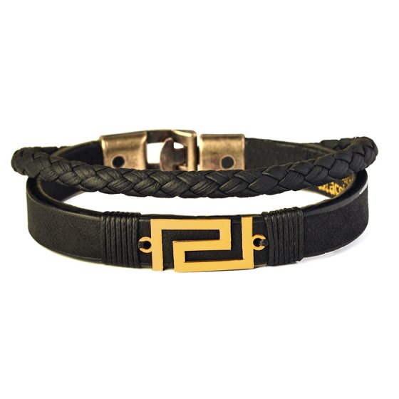 دستبند طلا چرم با پلاک طرح ورساچ