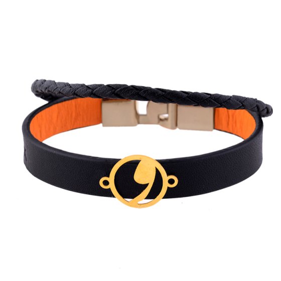 دستبند طلا چرم با پلاک حرف و