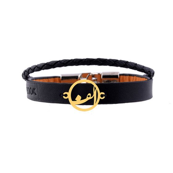 دستبند طلا چرم با پلاک حرف الف