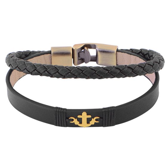 دستبند طلا چرم با طرح لنگر