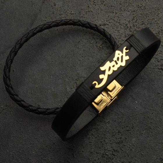 دستبند طلا چرم اسم بهمن