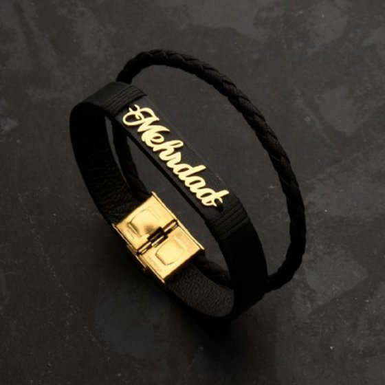 دستبند طلا چرم اسم مهرداد