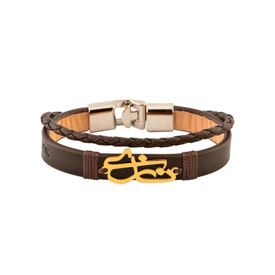 دستبند طلا چرم با اسم نازی