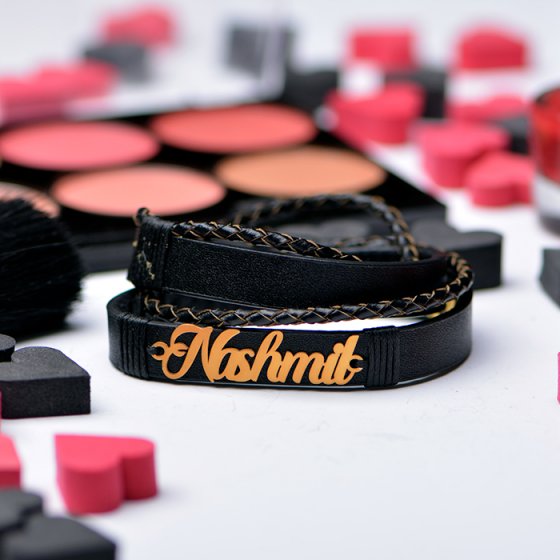 دستبند طلا چرم با اسم ناشمیل