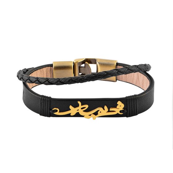 دستبند طلا چرم با پلاک اسم فریماه