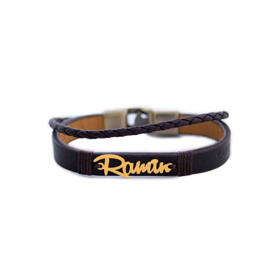 دستبند طلا چرم با اسم پروین