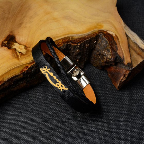 دستبند طلا چرم با اسم شهراد