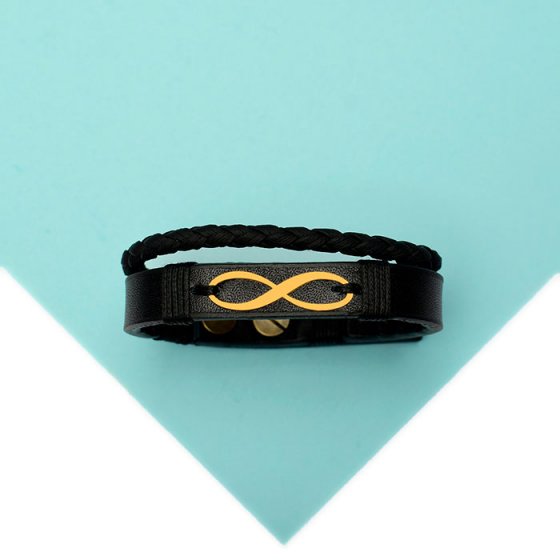 دستبند طلا چرم با پلاک بی نهایت