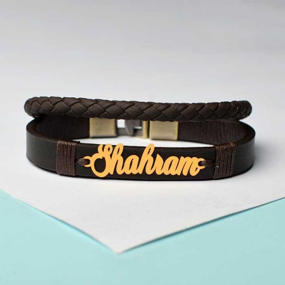 دستبند طلا چرم اسم شهرام