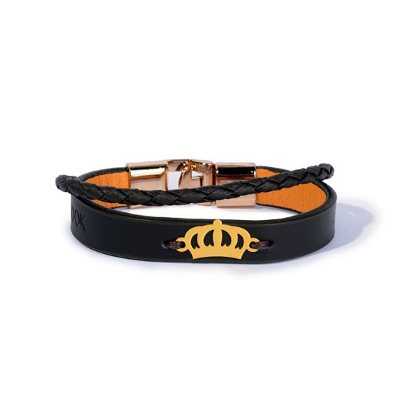 دستبند طلا چرم با پلاک تاج