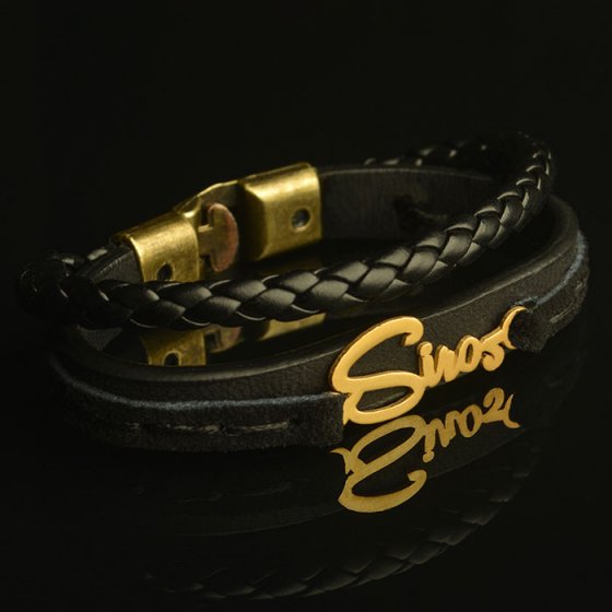 دستبند طلا چرم با اسم سیروس