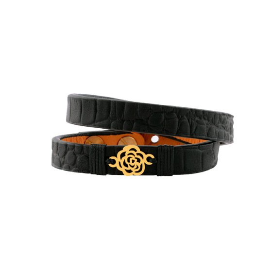 دستبند طلا چرم طرح گل