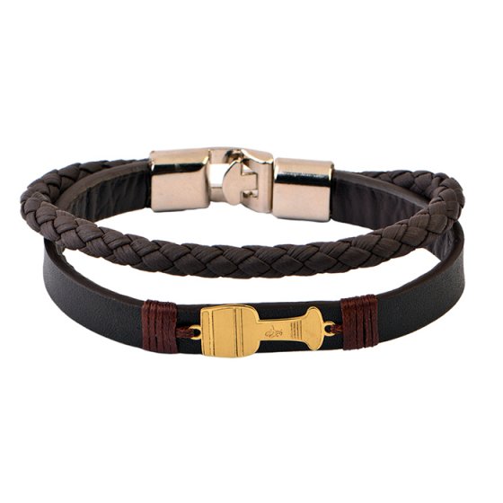 دستبند طلا چرم با پلاک طرح تنبک