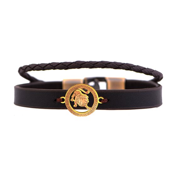 دستبند طلا چرم با پلاک نماد ماه مرداد