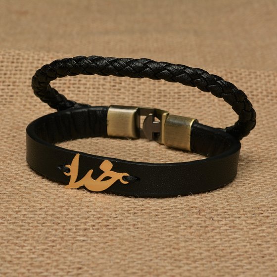 دستبند طلا چرم با اسم خدا