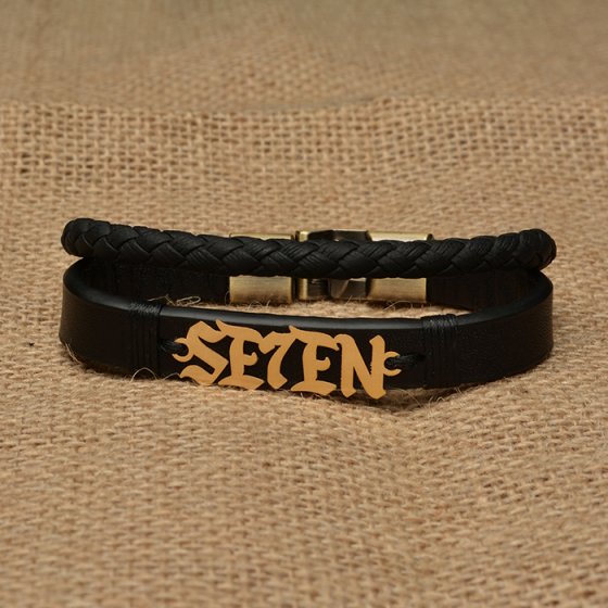 دستبند طلا چرم با پلاک سون