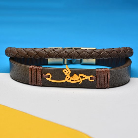 دستبند طلا چرم با اسم حسان