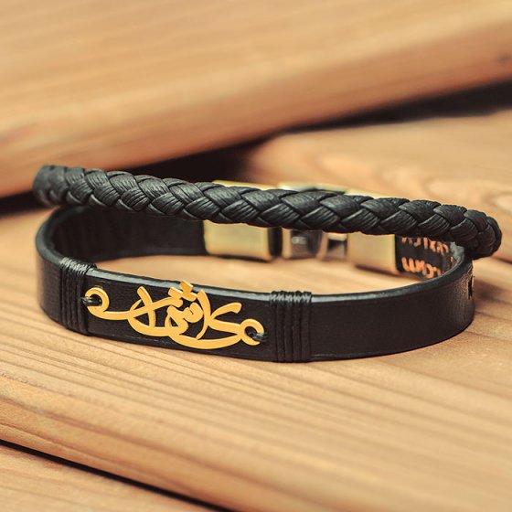 دستبند طلا چرم با پلاک اسم یاشار