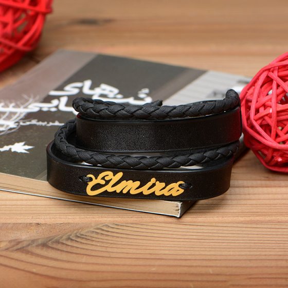 دستبند طلا چرم با اسم المیرا