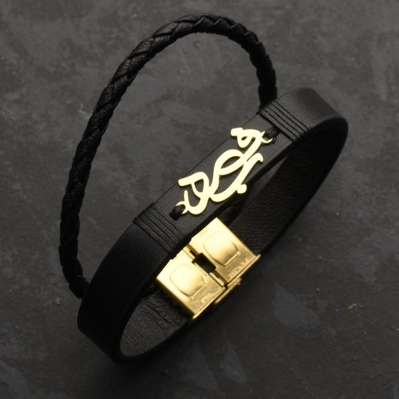 دستبند طلا چرم با اسم فربد