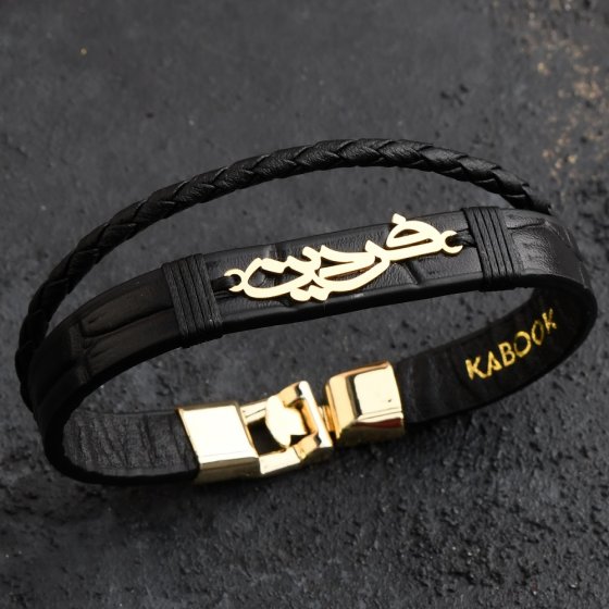 دستبند طلا چرم با اسم فردین